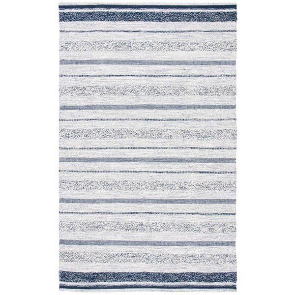 7 x 7 ft. Striped Kilim Contemporary Square Hand Woven Rug Ivory & Navy, Safavieh, Mfr#: STK517A-7SQ